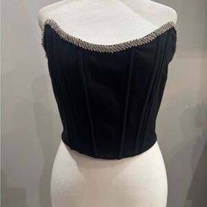 Hourglass Black Strapless Crop Top with Silver Accents